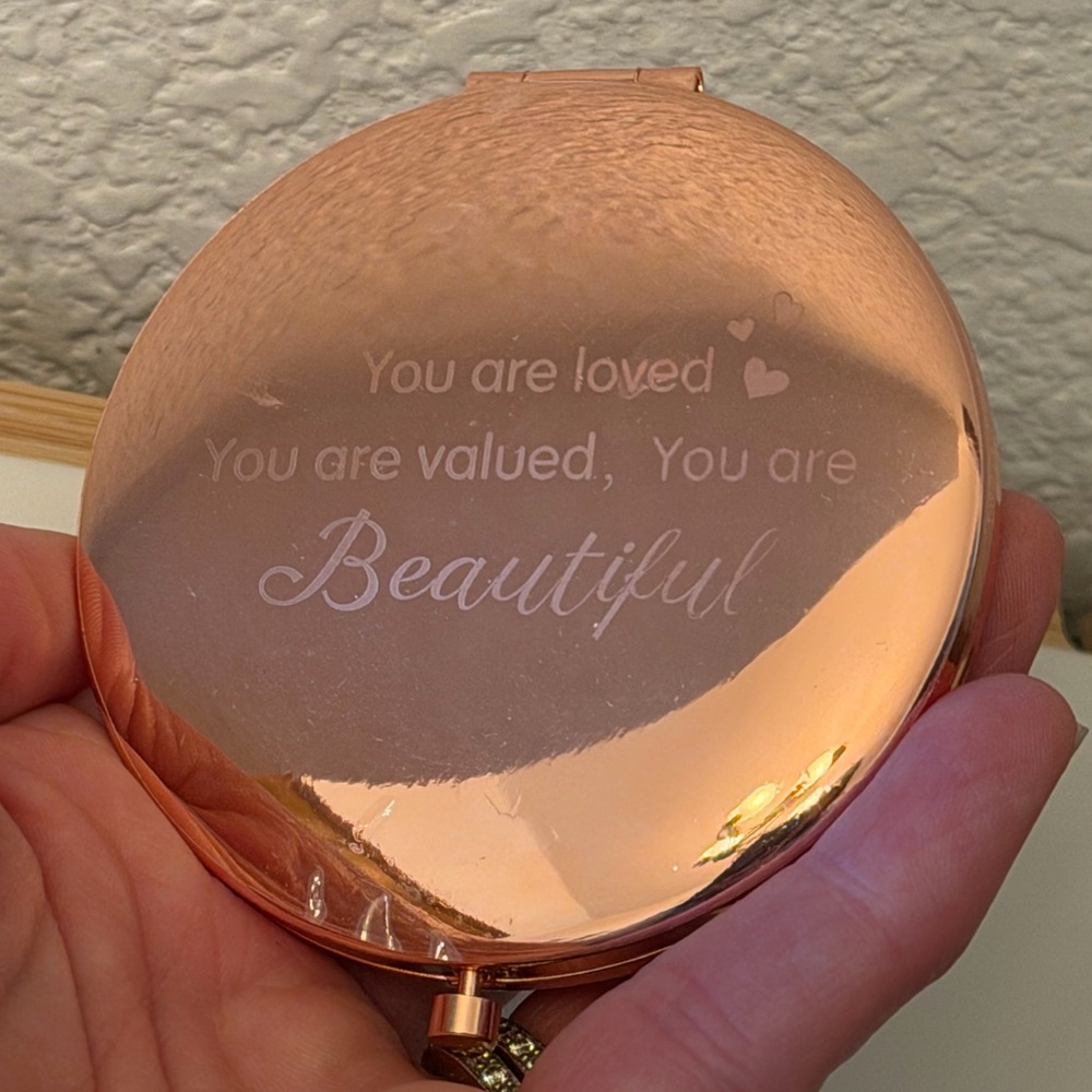 Rose Gold Compact Mirror, Crystal Accents, NWOT - Picture 3 of 3